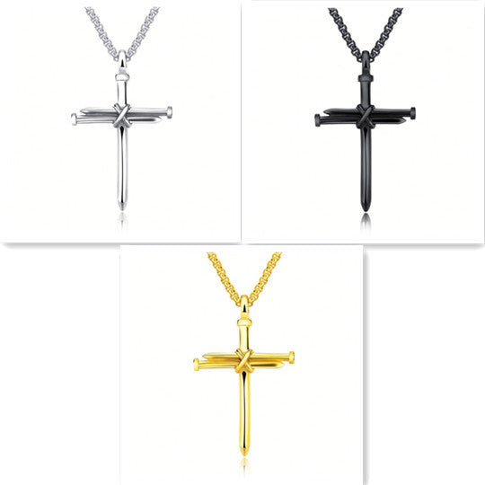 Men's Iron Nail Cross Pendant Necklace – Stainless Steel