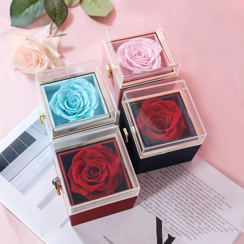 Acrylic Rotating Rose Jewelry Box with Necklace