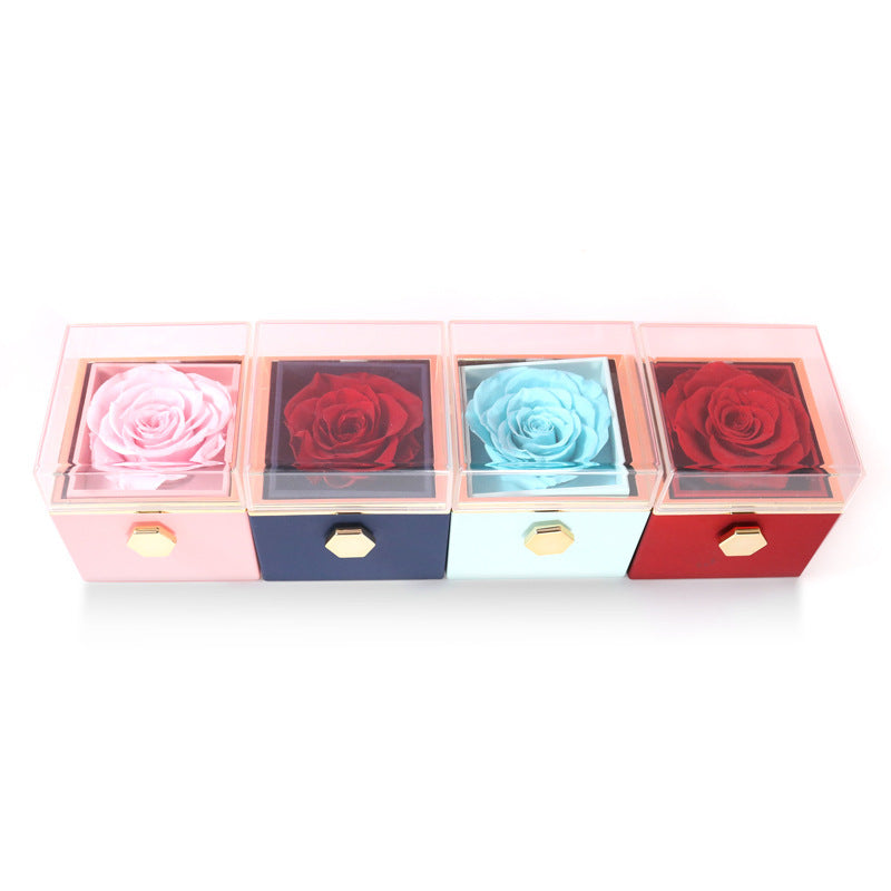 Acrylic Rotating Rose Jewelry Box with Necklace