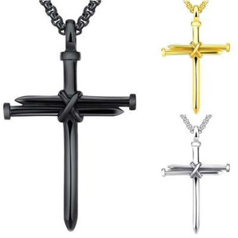 Men's Iron Nail Cross Pendant Necklace – Stainless Steel