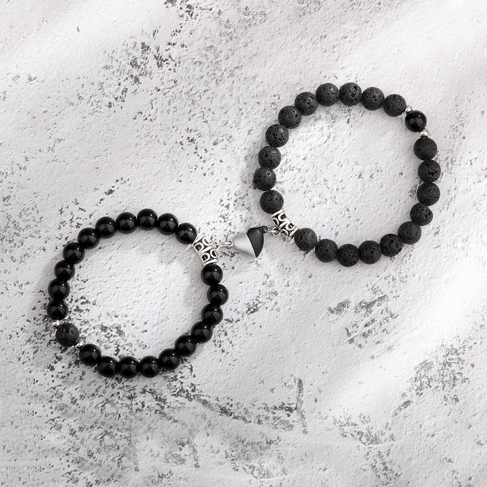 Magnetic Heart Couple Bracelets – Natural Stone Pair