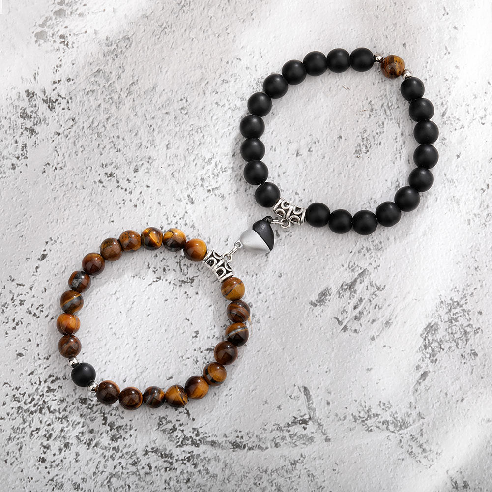 Magnetic Heart Couple Bracelets – Natural Stone Pair