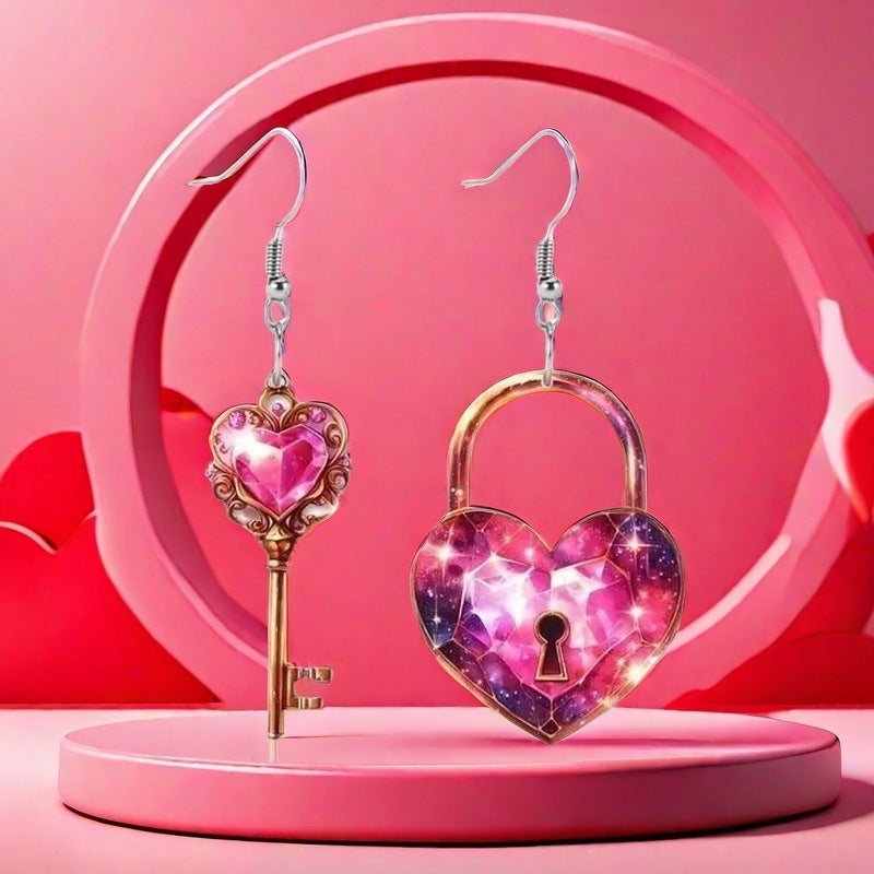 Key and Heart Lock Acrylic Earrings