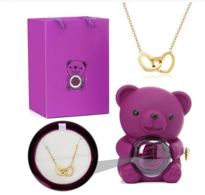 Eternal Rose Teddy Bear Gift Box with Necklace