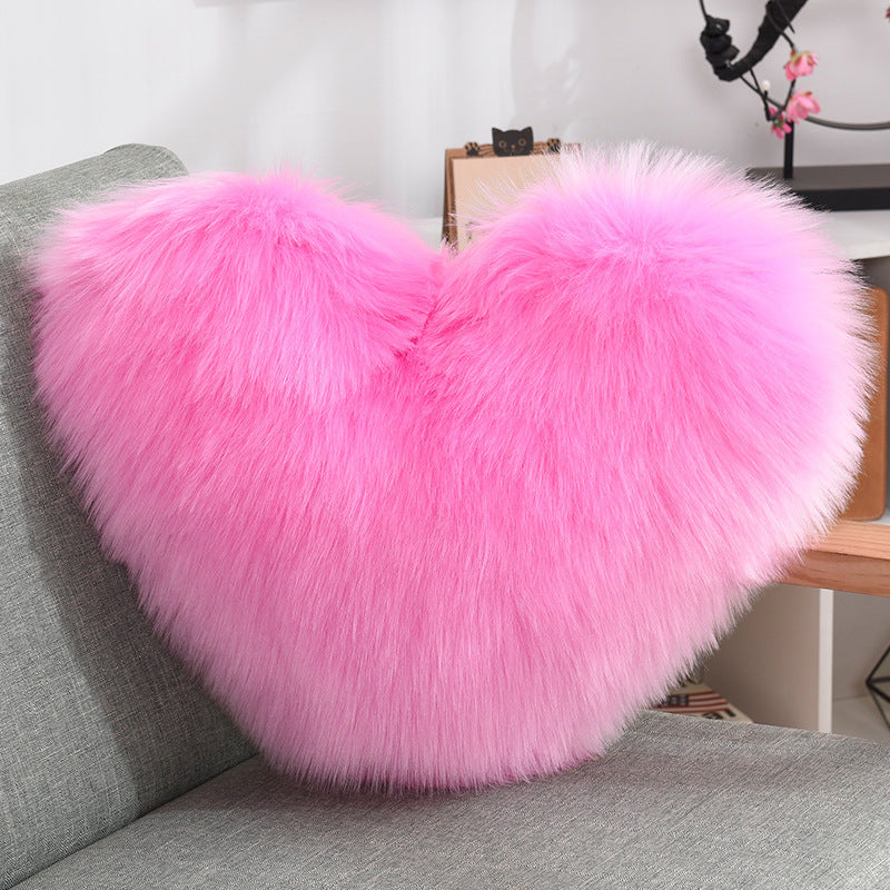 Heart-Shaped Fluffy Throw Pillow Cover