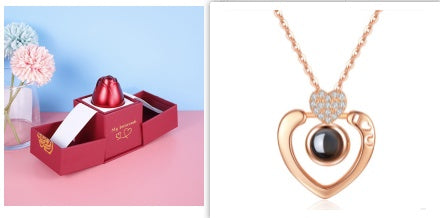 Metal Rose Jewelry Gift Box with Necklace