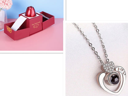 Metal Rose Jewelry Gift Box with Necklace