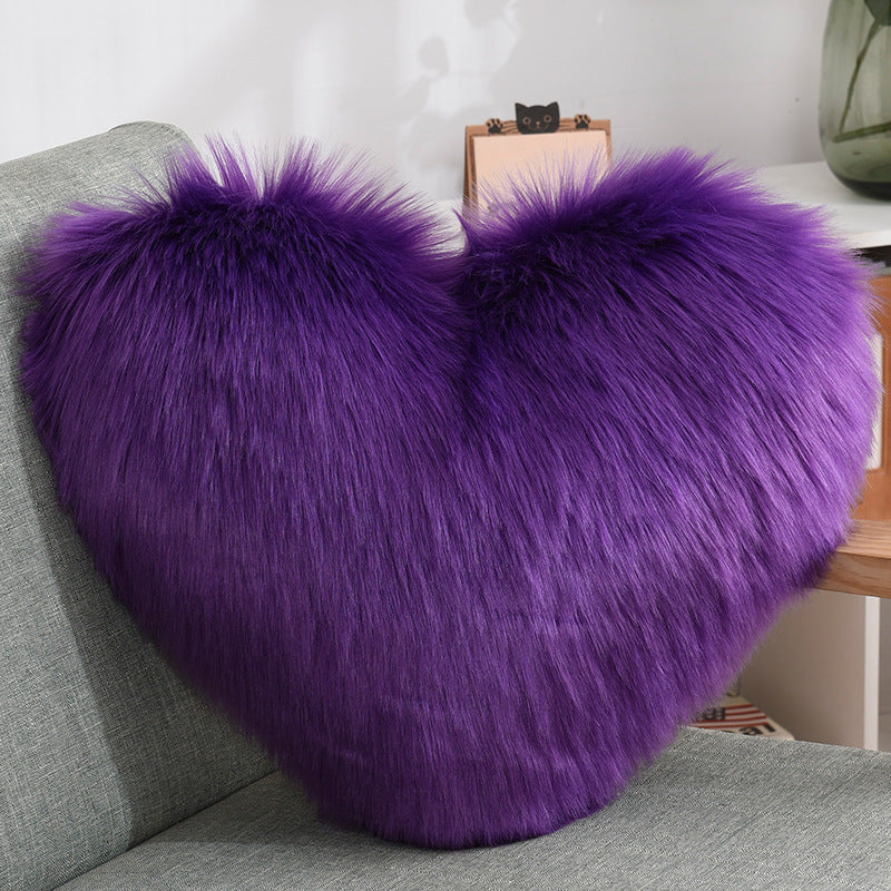 Heart-Shaped Fluffy Throw Pillow Cover