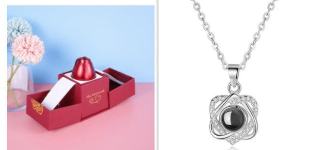 Metal Rose Jewelry Gift Box with Necklace