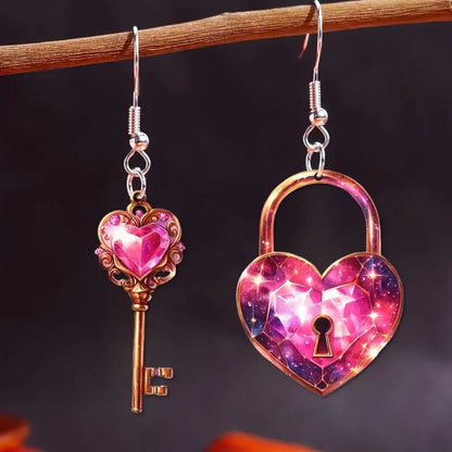 Key and Heart Lock Acrylic Earrings