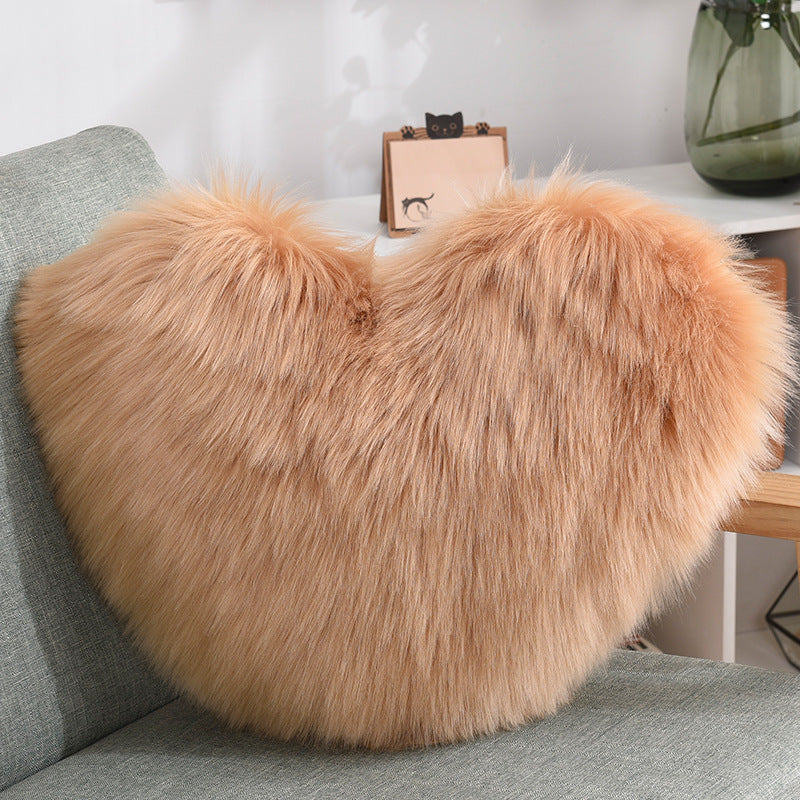 Heart-Shaped Fluffy Throw Pillow Cover