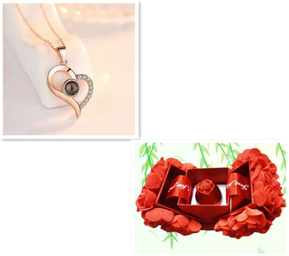 Metal Rose Jewelry Gift Box with Necklace