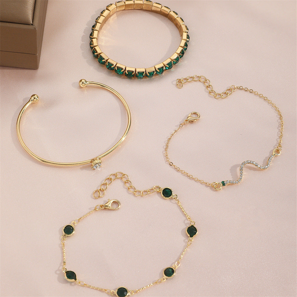 Green Diamond Stretch Bracelet Set (4-Piece)