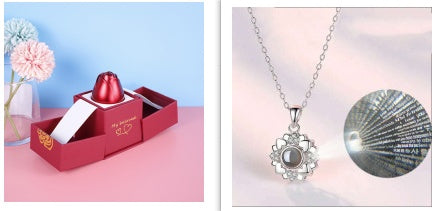 Metal Rose Jewelry Gift Box with Necklace