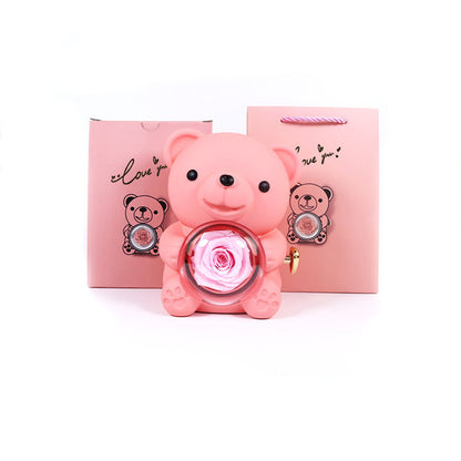 Eternal Rose Teddy Bear Gift Box with Necklace