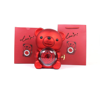 Eternal Rose Teddy Bear Gift Box with Necklace