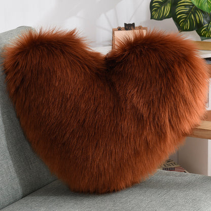 Heart-Shaped Fluffy Throw Pillow Cover