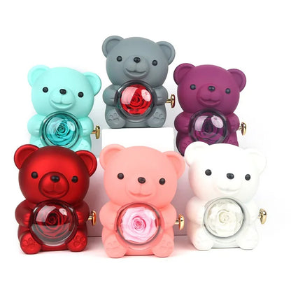 Eternal Rose Teddy Bear Gift Box with Necklace