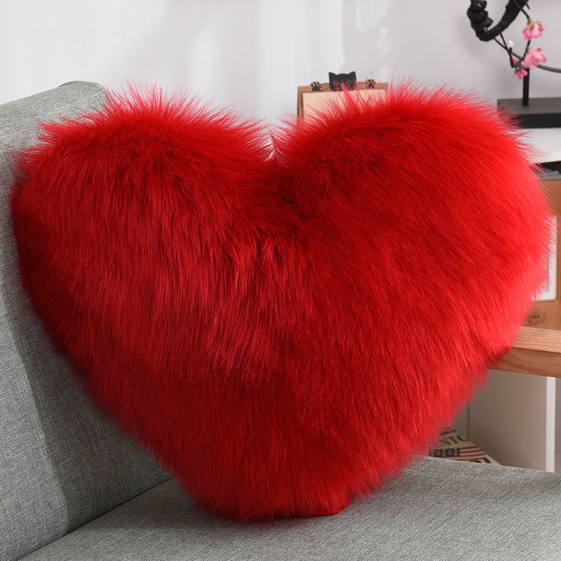 Heart-Shaped Fluffy Throw Pillow Cover