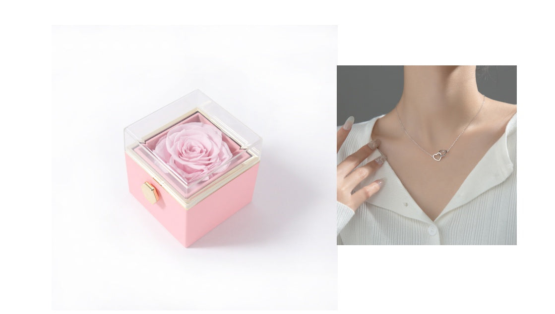 Acrylic Rotating Rose Jewelry Box with Necklace