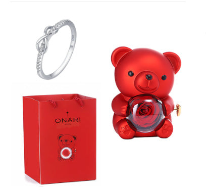 Eternal Rose Teddy Bear Gift Box with Necklace