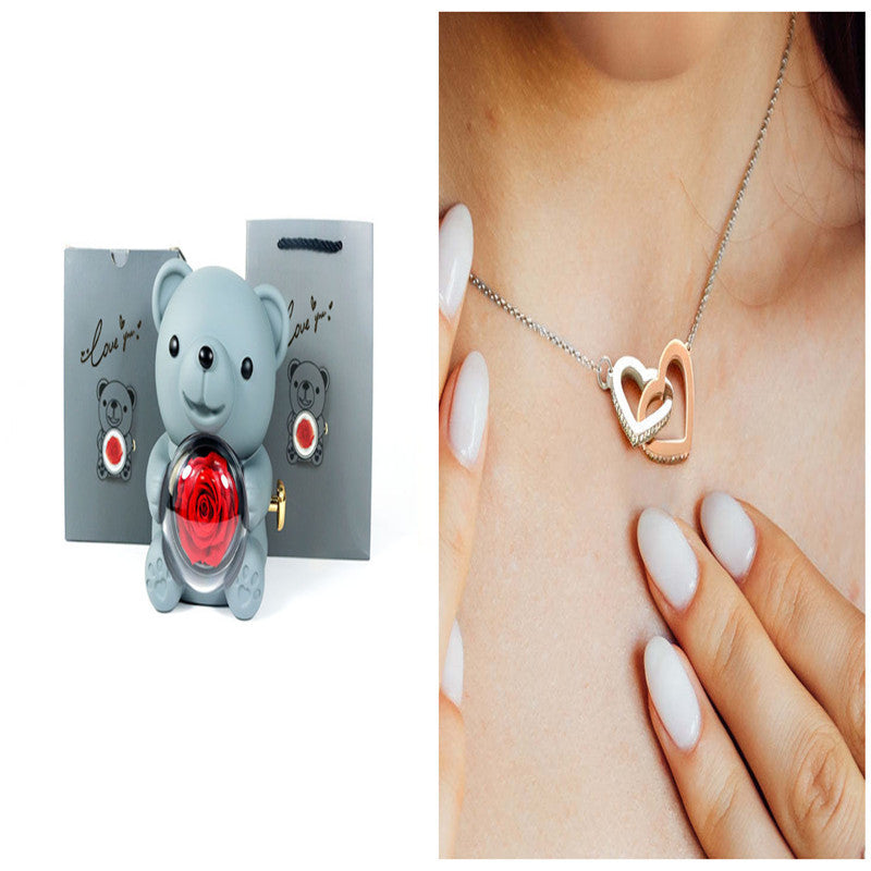 Eternal Rose Teddy Bear Gift Box with Necklace