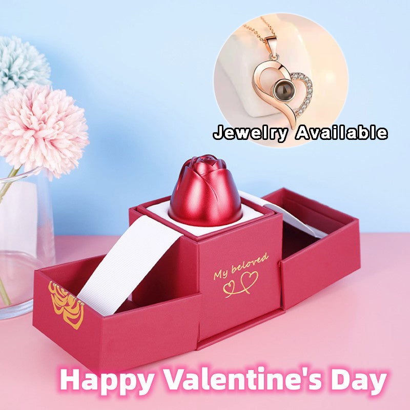 Metal Rose Jewelry Gift Box with Necklace