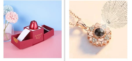 Metal Rose Jewelry Gift Box with Necklace