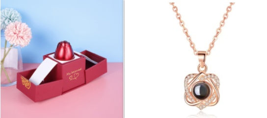 Metal Rose Jewelry Gift Box with Necklace