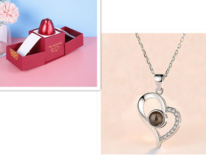 Metal Rose Jewelry Gift Box with Necklace