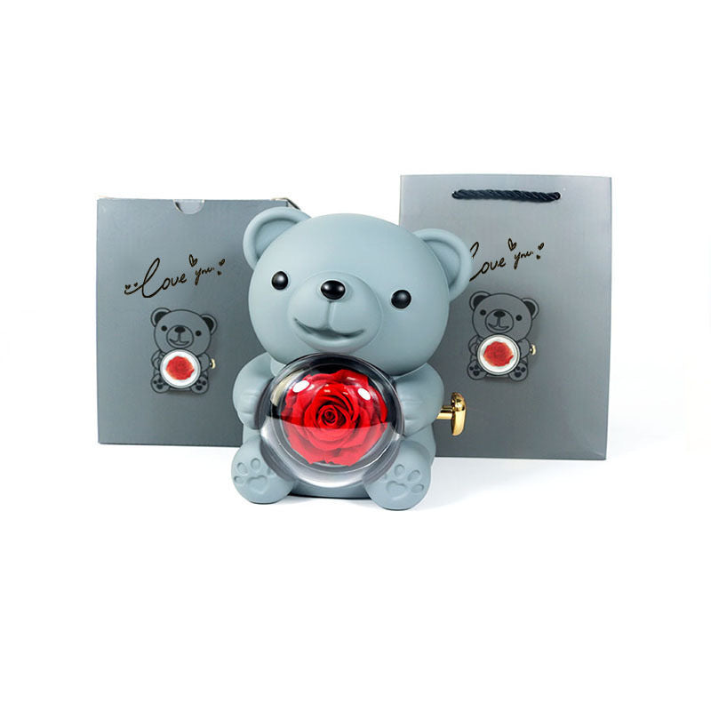 Eternal Rose Teddy Bear Gift Box with Necklace