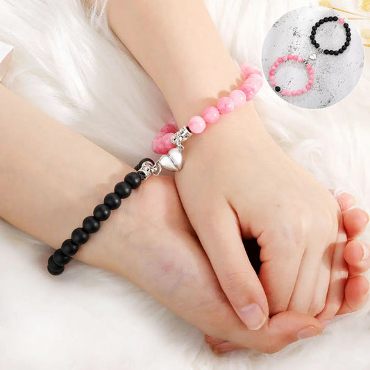 Magnetic Heart Couple Bracelets – Natural Stone Pair