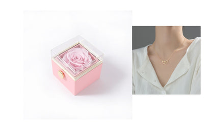 Acrylic Rotating Rose Jewelry Box with Necklace