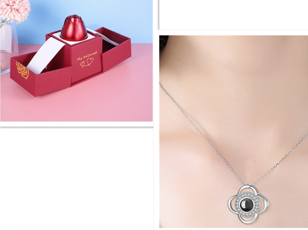 Metal Rose Jewelry Gift Box with Necklace