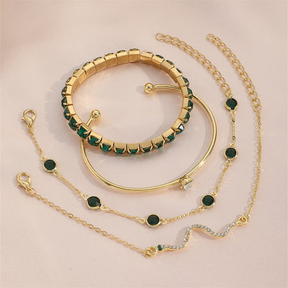 Green Diamond Stretch Bracelet Set (4-Piece)