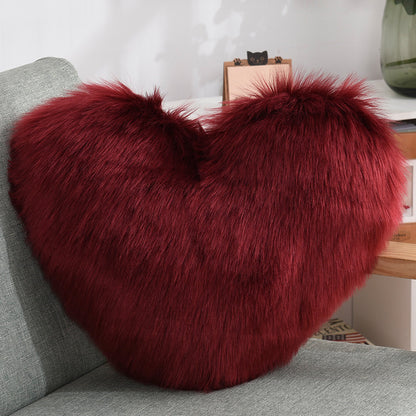 Heart-Shaped Fluffy Throw Pillow Cover