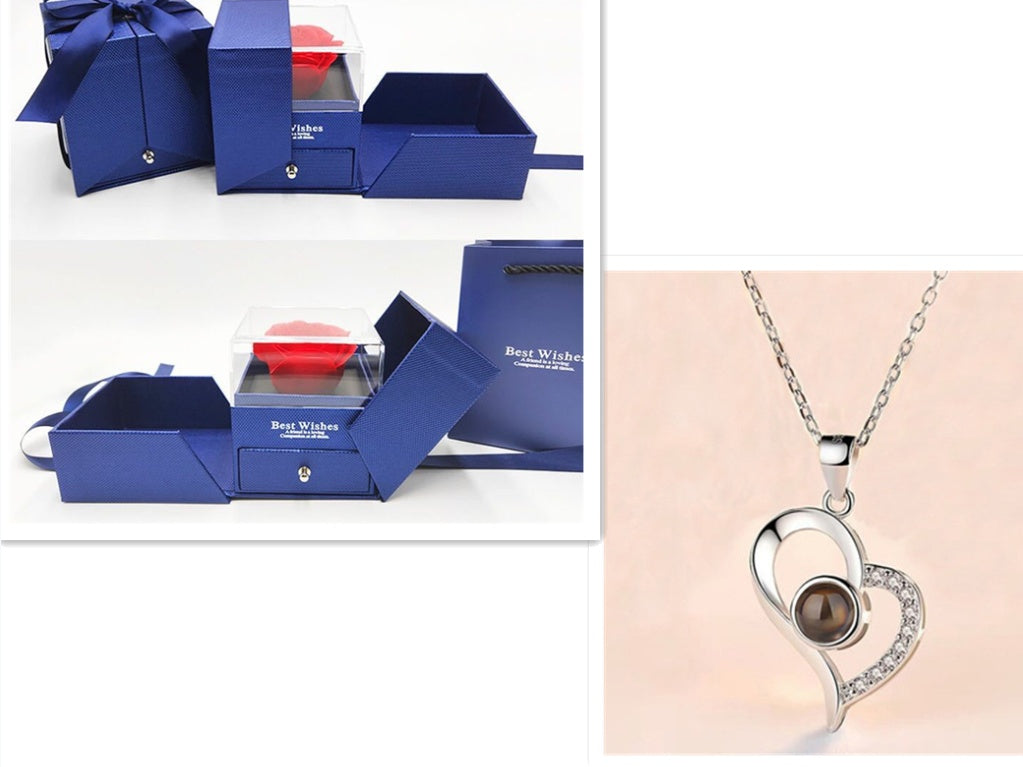 Metal Rose Jewelry Gift Box with Necklace