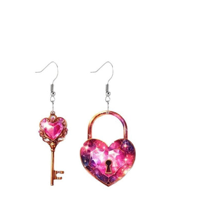 Key and Heart Lock Acrylic Earrings