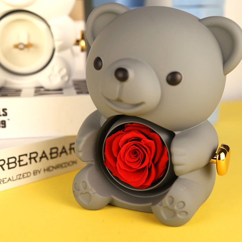 Eternal Rose Teddy Bear Gift Box with Necklace