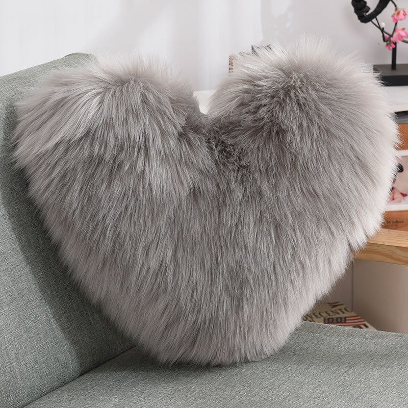 Heart-Shaped Fluffy Throw Pillow Cover