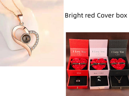 Metal Rose Jewelry Gift Box with Necklace